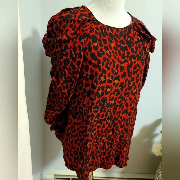 Zara puff sleeve red leopard print top - Picture 5 of 6